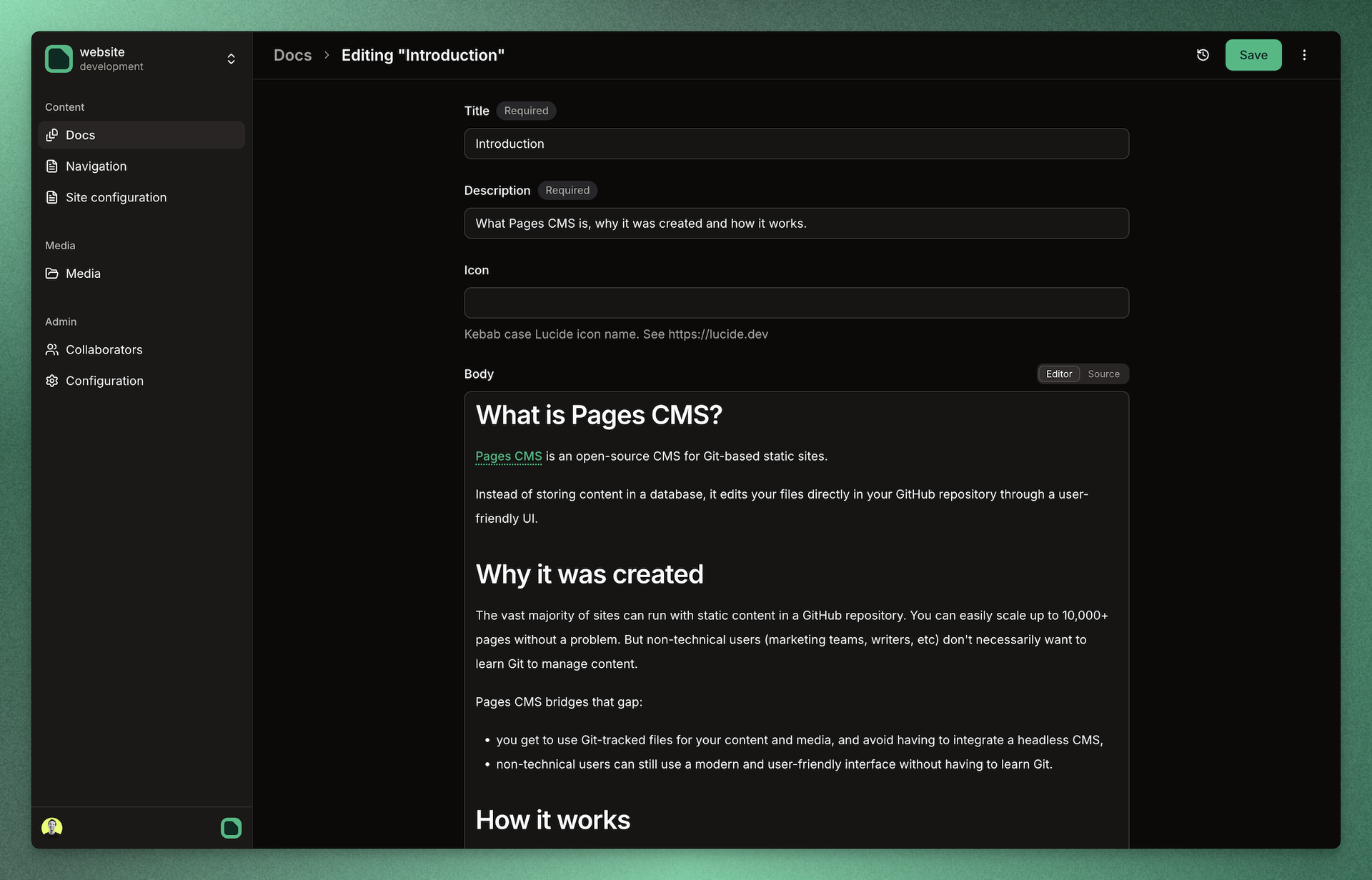Pages CMS